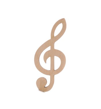 Ahşap treble clef beyaz izole. Müzik notlar