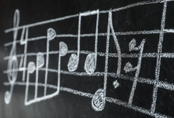 Music staff with treble clef and notes written on chalkboard