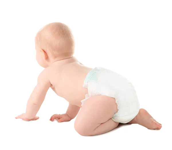 Niedliches Kleines Baby Kriecht Auf Weißem Hintergrund — Stockfoto