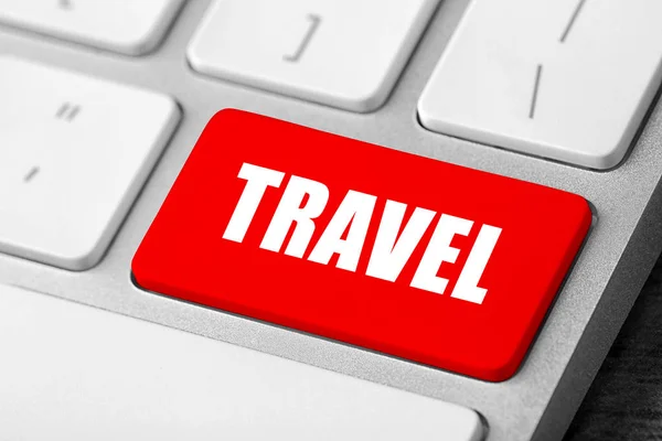 Tastiera Computer Con Pulsante Rosso Parola Travel Agenzia Turistica — Foto Stock