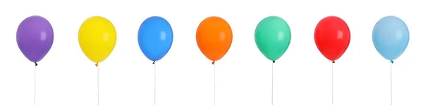 Σύνολο Φωτεινά Πολύχρωμα Αερόστατα Λευκό Φόντο — Φωτογραφία Αρχείου