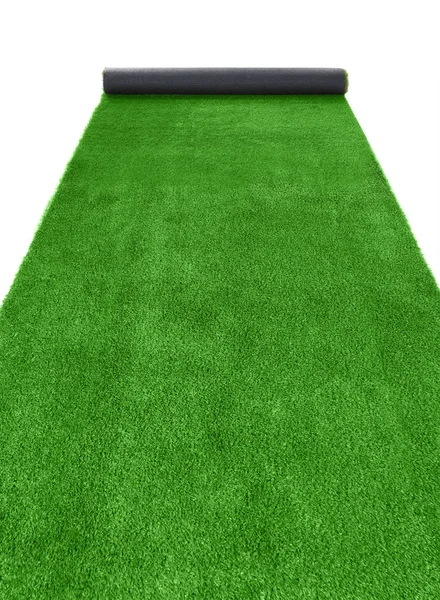 Rolling Bright Green Carpet White Background — Stock Photo, Image