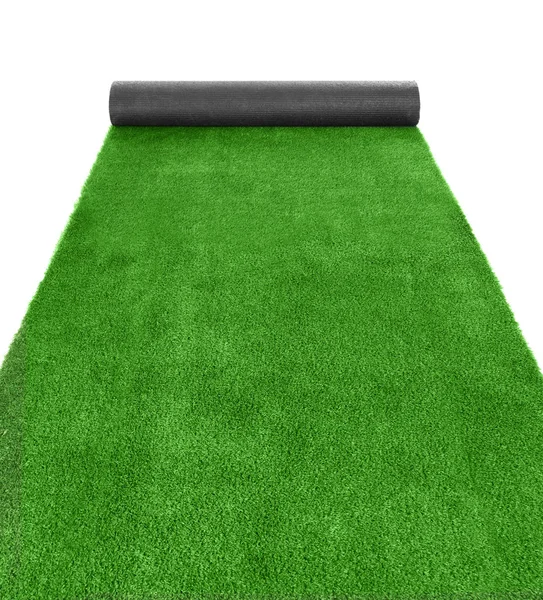 Rolling Bright Green Carpet White Background — Stock Photo, Image