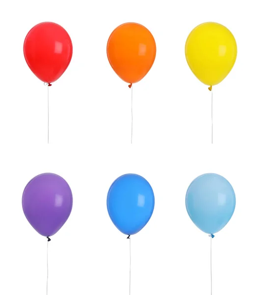 Fehér Alapon Világos Színes Hőlégballonok Csoportja — Stock Fotó
