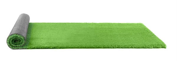 Прокат Яскраво Зеленого Килима Білому Тлі — стокове фото