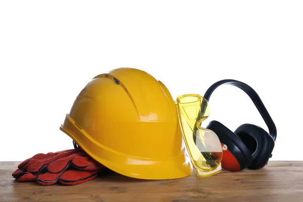 Set Safety Equipment Table White Background — Stock Photo, Image