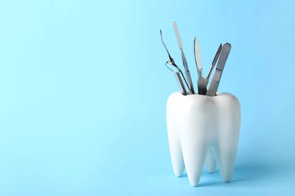 Tooth Shaped Holder Professional Tools Color Background Space Text — Stock Photo, Image