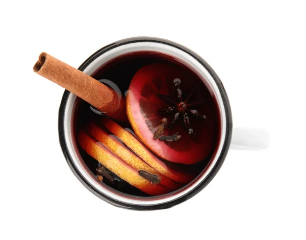 Mug Mulled Wine Spices Isolated White Top View — Stock Photo, Image
