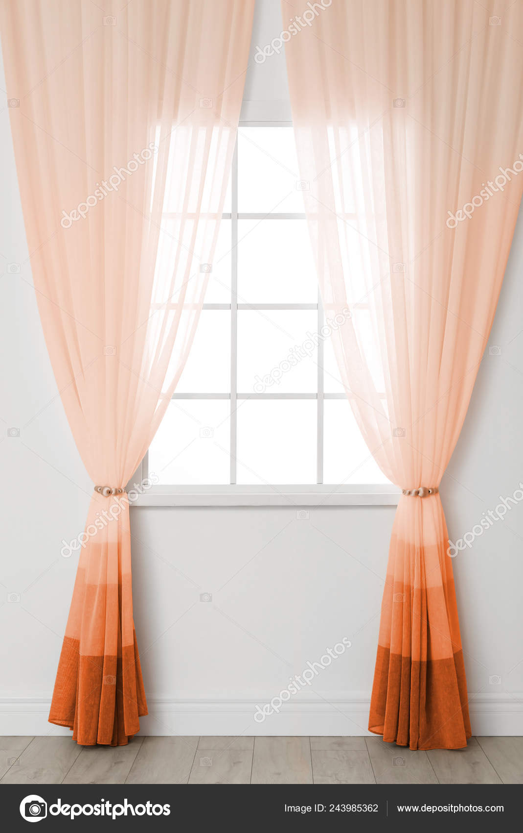 Modern Window Stylish Orange Curtains Indoors Stock Photo Modern Window Stylish Orange Curtains Indoors Stock Photo