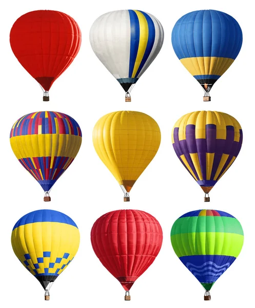 Aantal Heldere Kleurrijke Hete Lucht Ballonnen Witte Achtergrond — Stockfoto