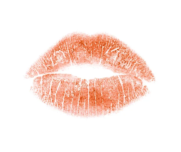 Lápiz Labial Naranja Beso Marca Sobre Fondo Blanco —  Fotos de Stock