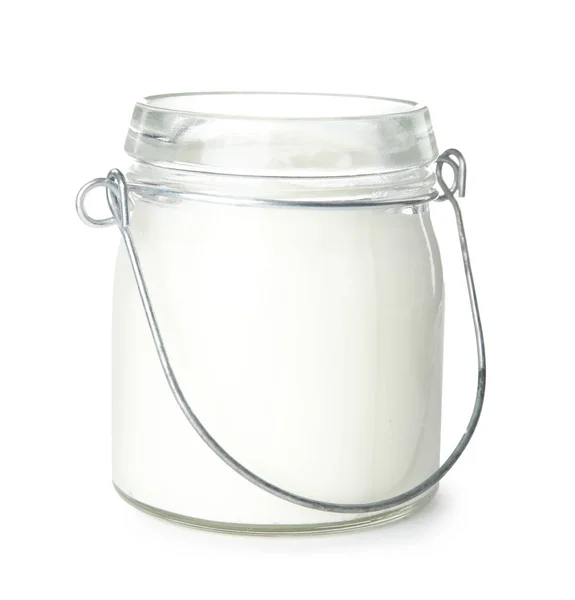 Vaso Vetro Con Yogurt Cremoso Sfondo Bianco — Foto Stock