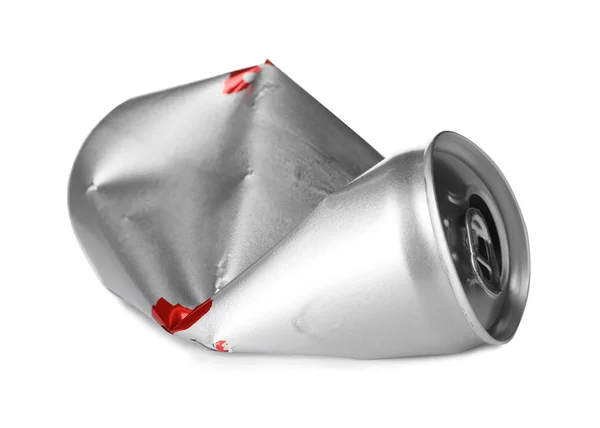 Empty Crumpled Aluminum Can White Background — Stock Photo, Image