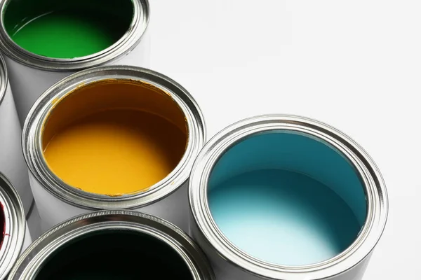 Many Open Paint Cans White Background — Stock Photo, Image