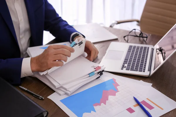 Businessman Working Documents Office Table Closeup — Stock Photo, Image