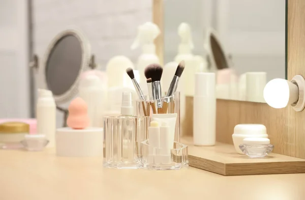 Organizer Cosmetic Products Makeup Accessories Dressing Table Indoors — Stock Photo, Image