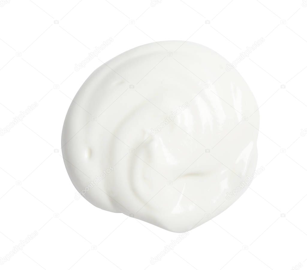 Sample of creamy yogurt on white background