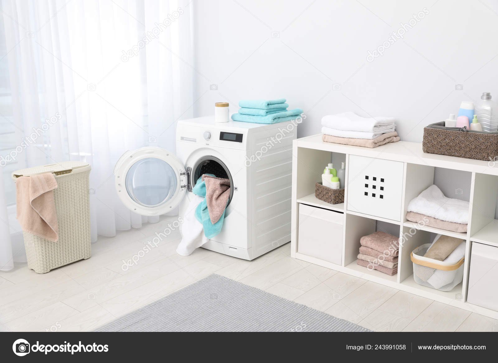 Bathroom Interior Towels Washing Machine Stock Photo by ©NewAfrica