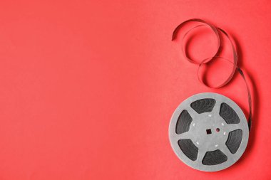 Film reel renk arka plan, metin için yer ile üstten görünüm üzerinde. Sinema üretim