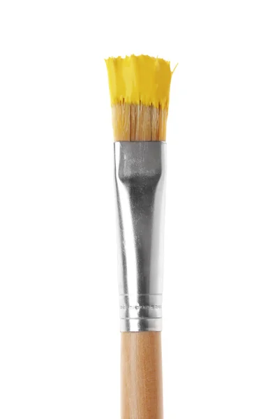 Pinsel Mit Gelber Farbe Auf Weißem Hintergrund — Stockfoto