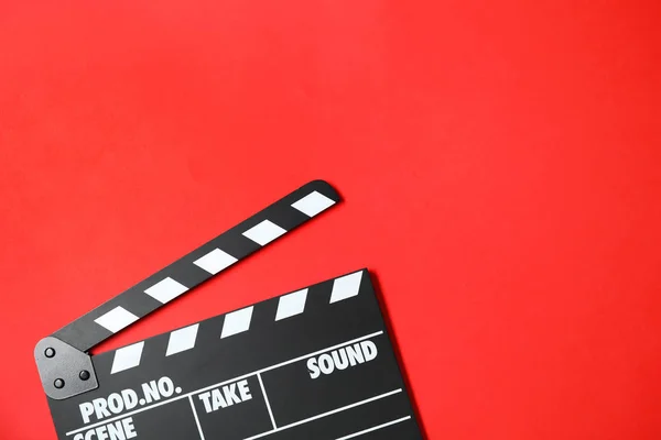 Clapperboard Sfondo Colori Vista Dall Alto Con Spazio Testo Produzione — Foto Stock