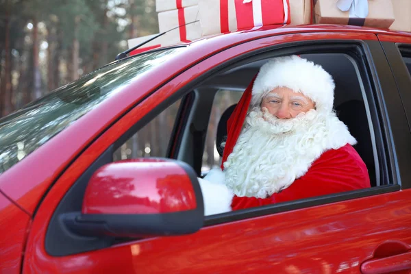 Autentico Babbo Natale Auto Rossa Vista Dall Esterno — Foto Stock