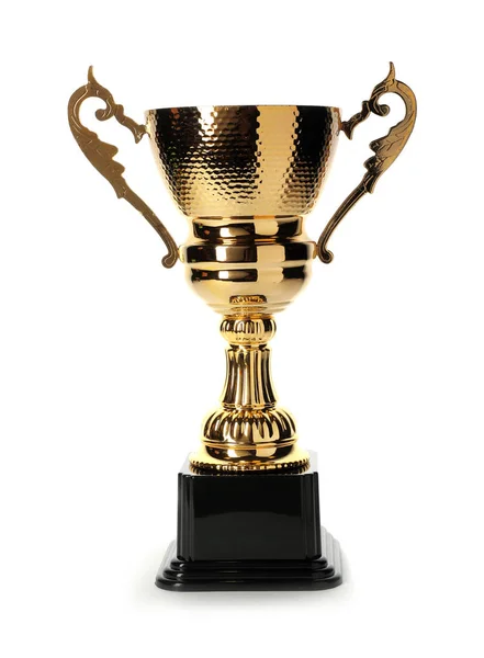 Arany Fényes Cup Fehér Alapon Jelképe Győzelem — Stock Fotó