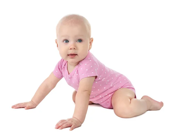 白地にかわいい赤ちゃん クロール時間 — ストック写真
