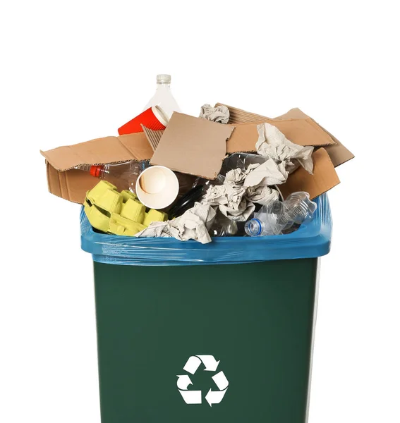 Kosz Śmieci Białym Tle Recykling Odpadów — Zdjęcie stockowe