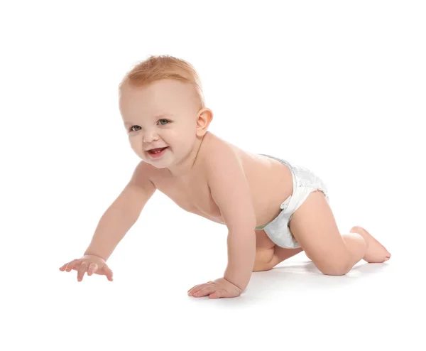 Cute Little Baby Crawling White Background — Stock Photo, Image