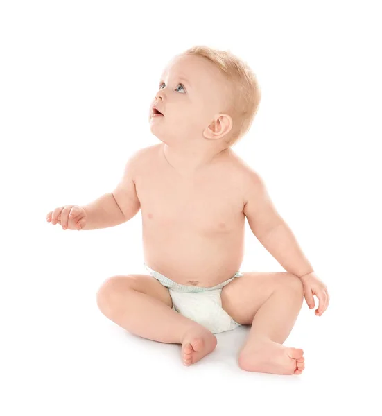 Bebé Bonito Fundo Branco Hora Rastejar — Fotografia de Stock