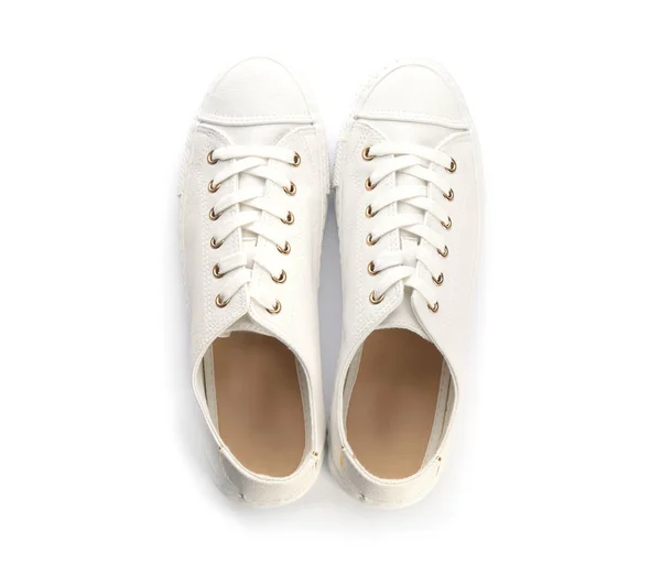 Coppia Eleganti Sneakers Sfondo Bianco Vista Dall Alto — Foto Stock