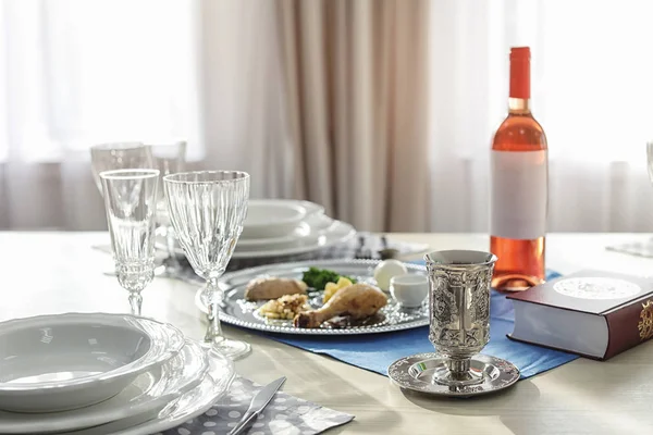 Table Served Passover Pesach Seder Indoors — Stock Photo, Image