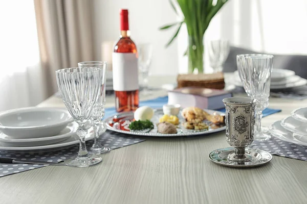 Table Served Passover Pesach Seder Indoors — Stock Photo, Image