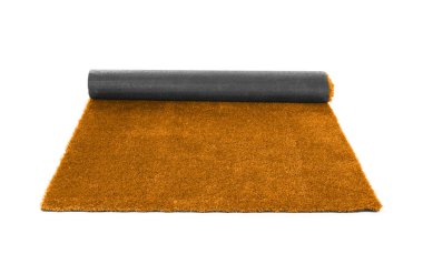 Parlak turuncu halı beyaz arka plan üzerinde haddeleme