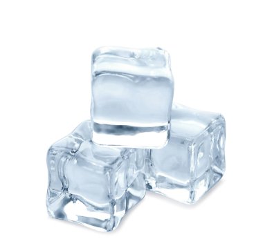 Beyaz arkaplanda kristal berrak buz küpleri