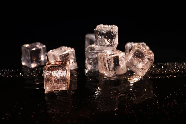 Pile Crystal Clear Ice Cubes Black Background — Stock Photo, Image