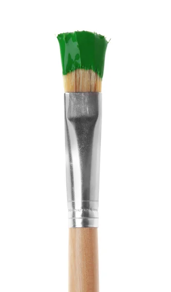 Beyaz Zemin Üzerine Yeşil Boya Ile Fırça — Stok fotoğraf