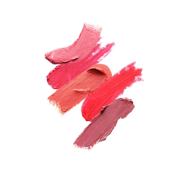 Lippenstift Uitstrijkjes Geïsoleerd Wit Cosmetisch Product — Stockfoto