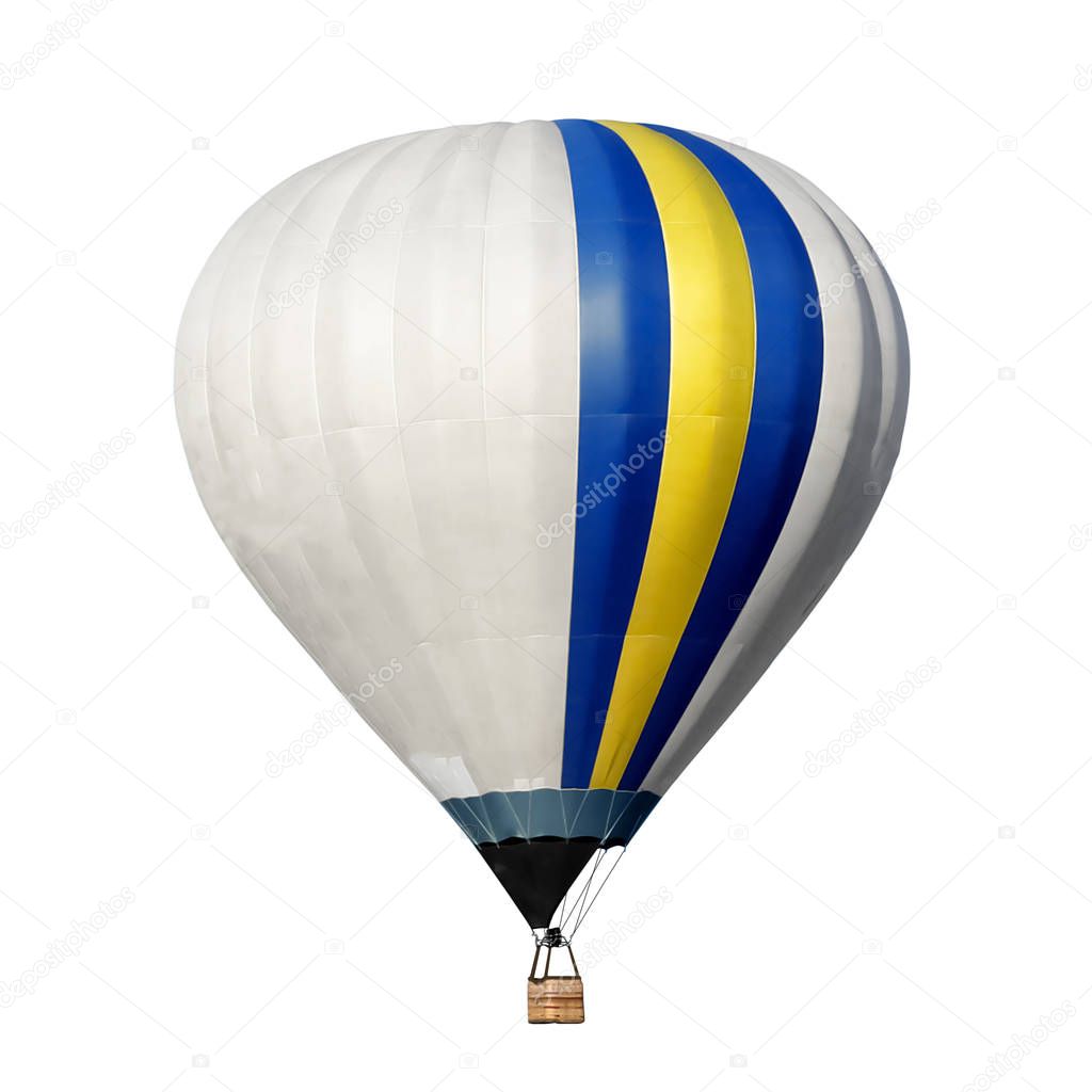 Bright colorful hot air balloon on white background