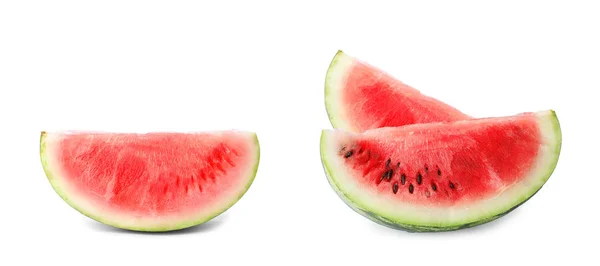 Set Van Heerlijke Gesneden Rijp Watermeloen Witte Achtergrond — Stockfoto