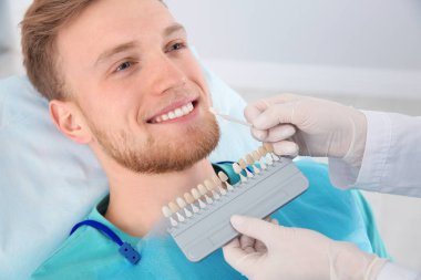 Diş hekimi hastanın diş modern kliniğinde incelenmesi