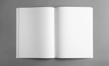 Mockup gri arka plan, üstten görünüm üzerinde açık boş broşür