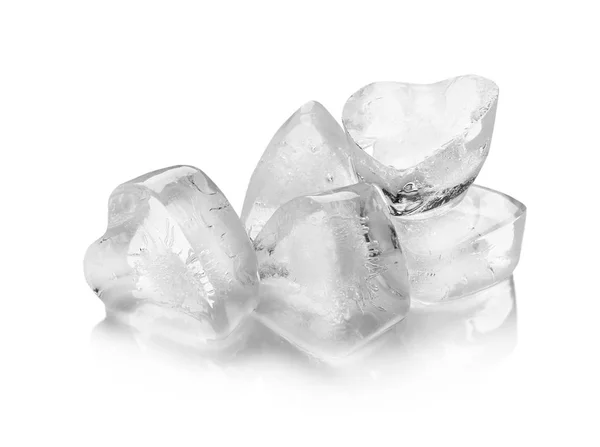 Heart Shaped Ice Cubes White Background — Stock Photo, Image