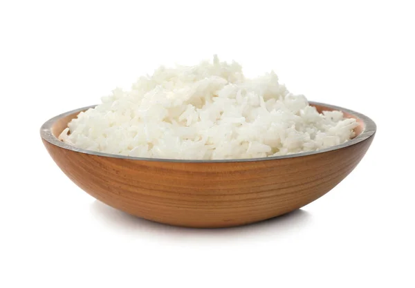 Mísa Vařené Rýže Bílém Pozadí — Stock fotografie