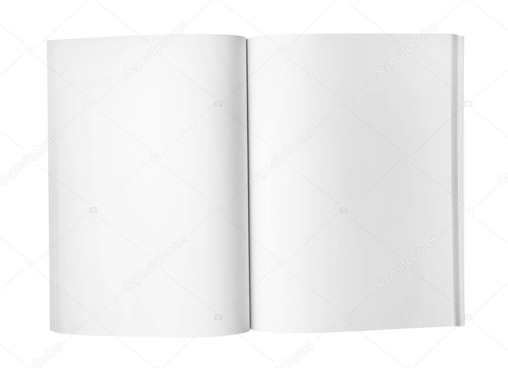 Mockup of open blank brochure on white background, top view