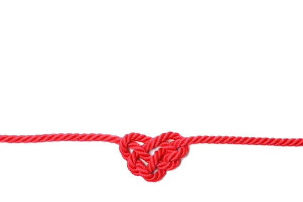 Herz Aus Rotem Seil Auf Weißem Hintergrund Draufsicht Mit Platz — Stockfoto