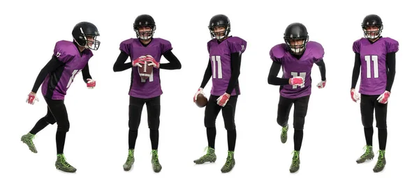 Conjunto Futbolista Americano Uniforme Con Pelota Sobre Fondo Blanco — Foto de Stock