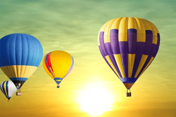 Picturesque View Beautiful Sky Sunset Flying Air Balloons — Stock Photo, Image