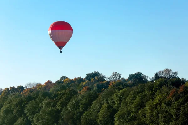 Beautiful View Hot Air Balloon Flying Autumn Forest Space Text — Stock Photo, Image